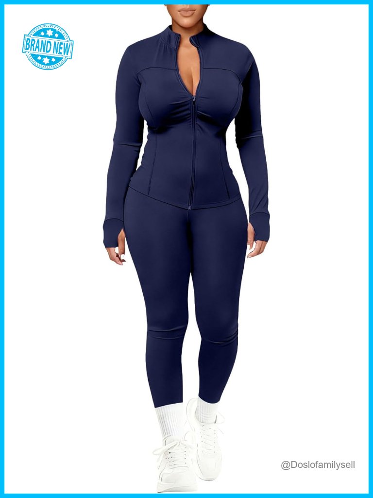 Two Piece Workout Set Long Sleeve Zipper Jacket & Leggings Bodycon Tracksuit